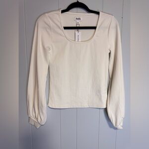 SHEIN Off-White Ribbed Square Neck Blouse